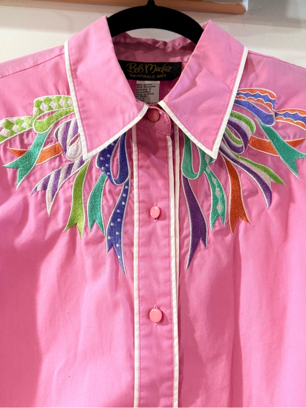 Bob Mackie Pink Western Glam Embroidered Ribbon Shirt Dopamine Kidcore Y2K M